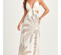 Abito da donna con stampa di palme, con vita annodata, schiena scoperta e spalline sottili, adatto per le vacanze L,M,S,XL,XS,XXL,XXS,XXXL,XXXXLGeometrico,GraficoTessuto intrecciato