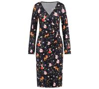 Abito da donna con stampa natalizia, scollo a V, aderente, per autunno e inverno, a maniche lunghe, taglia L, Luce stellare nera, S