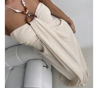 Abito da donna con texture a nido d'ape, senza spalline, adatto per le vacanze estive L,M,S,XL,XSA strisceTessuto in maglia