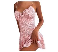 Abito da donna corto, abito estivo da donna, elegante, rosa, abito da spiaggia sexy, senza maniche, abito corto con spalline sottili, abito stretto per feste, adolescenti, ragazze Y2k, Colore: rosa.,