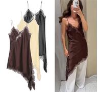 Abito da donna corto in raso con spalline in pizzo sexy Abito da donna sexy asimmetrico senza maniche senza schienale Abito da donna estivo 2025