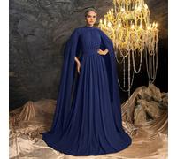 Abito da donna di design arabo elegante con collo alla coreana chic, maniche extra lunghe drammatiche e gonna a-line lusinghiera - ideale per grandi gala formali, ricevimenti di matrimoni di alto live