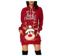 Abito da donna di grandi dimensioni rigolo Felpa con cappuccio lunga leggera a maniche lunghe e tasche Pullover Felpa di Natale Alce Stampato Inverno Caldo Morbido Vestiti Babbo Natale 2025, 6 vini