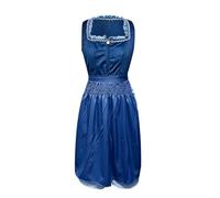 Abito da donna Dirndl in effetto raso, senza maniche, per Oktoberfest, vestito blu con volant e vita, Stil_h01 blu navy, S