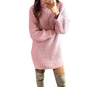 Abito da donna elegante, alla moda, da donna, con collo a tartaruga in tinta unita, invernale, caldo maglione lavorato a maglia, per l’estate (rosa XL)