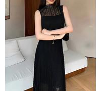 Abito da donna elegante con colletto alto, pizzo e pieghe, che snellisce la vita, adatto per feste L,M,S,XL,XS,XXSColore unicoTessuto in tulle