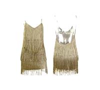 Abito da donna elegante, con paillettes, abito corto con frange a V, scollo a V, nappa, per carnevale, costume sexy latino, senza maniche, mini abito da ballo, gold, m