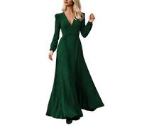 Abito da donna elegante con scollo a V a vita alta abiti lunghi estivi pieghettati maniche a farfalla spacco laterale increspato abiti da sera matrimonio festa a buon mercato, verde, L