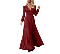 Abito da donna elegante con scollo a V a vita alta abiti lunghi estivi pieghettati maniche a farfalla spacco laterale increspato abiti da sera matrimonio festa a buon mercato, rosso, L