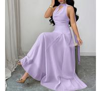 Abito da donna elegante con scollo drappeggiato, vita stretta, senza maniche, a linea A, di colore giallo sole, adatto per vacanze al mare, primavera/estate L,M,S,XLColore unicoTessuto intrecciato