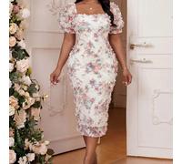 Abito da donna elegante con vita stretta e decorazione floreale per feste, matrimoni e occasioni speciali. Abiti floreali eleganti per donne, ultimi arrivi di abiti da sposa e da invitati al matrimoni