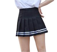 Abito da donna elegante, da donna, a vita alta, a pieghe, sottile, tinta unita, gonna a trapezio, per l'estate (nero XXL)