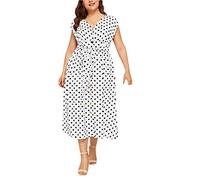 Abito da donna elegante, da donna, casual, con scollo a V, senza maniche, a pois, con bottoni stampati, per l'estate (bianco 3XL)