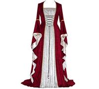 Abito da donna elegante, da donna, stile vintage, celtico medievale, lunghezza al pavimento, stile rinascimentale, gotico per cosplay, vestito estivo da donna (vino L)