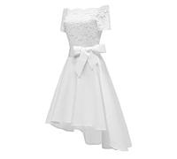 Abito da donna elegante, da donna, stile vintage, con spalle scoperte, in pizzo, motivo floreale, per cocktail party Aline, vestito da donna estivo (bianco XL)