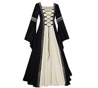 Abito da donna elegante, da donna, stile vintage, lunghezza al pavimento, stile gotico, per cosplay, vestito estivo da donna (nero M)