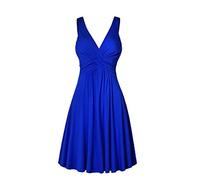 Abito da donna elegante, da donna, taglie forti, scollo a V, stile retrò, a pieghe, con gonna svasata, abito da donna estivo (blu 3XL)