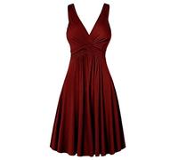 Abito da donna elegante, da donna, taglie forti, scollo a V, stile retrò, a pieghe, con gonna svasata, abito da donna estivo (rosso 5XL)