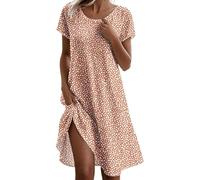 Abito da donna elegante e chic con scollo rotondo, abito estivo in lino, da donna, lunghezza al ginocchio, maniche corte, casual, per spiaggia, bohémien, chic, a pois stampati, 3*Arancione, L