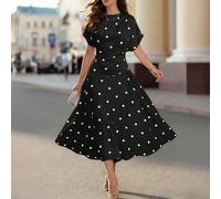 Abito da donna elegante e minimalista chic per pendolarismo e vacanze, stile ragazza francese, nero con pois multicolore, ultima moda primavera & estate L,M,S,XL,XXLStampa CasualeTessuto intrecciato