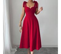 Abito da donna elegante e romantico a trapezio con vita stretta con laccio, senza maniche, con spalline sottili, rosso, adatto per Ognissanti, Natale e il ritorno a scuola L,M,S,XL,XS,XXL,XXSColore un