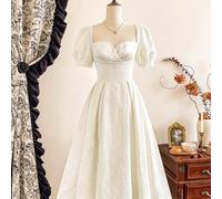 Abito da donna elegante e vintage, in jacquard floreale, con texture in raso, decorato con perle e strass, adatto per feste, cerimonie del tè, estivo. Abiti estivi eleganti per donne, outfit estivi, a
