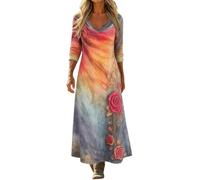 Abito da donna, elegante, elegante, casual, a maniche lunghe | Abito Smocked Pieghettato Moda Casual Oversize Portafoglio Scollo a V Manica Lunga Grande Vita Abito Boheme Gonna S-3Xl