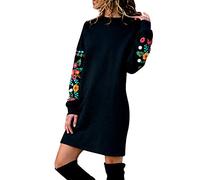 Abito da donna elegante per feste autunnali e invernali, a maniche lunghe, con ricami floreali, vestito da donna estivo (nero L)