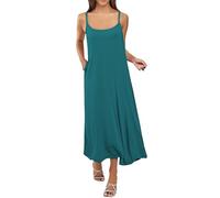 Abito da donna estivo in cotone modale tinta unita con spalline sottili - Maxi abito casual largo taglie forti, blu cielo, 8XL