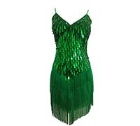Abito da donna Flapper Gatsby, con paillettes e nappe, per sala da ballo latino, salsa, samba, rumba (4/6/8/10) (verde), Verde