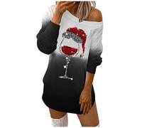 Abito da donna girocollo Merry Christmas con spalle scoperte, maniche lunghe, felpa, abito casual, Nero , L