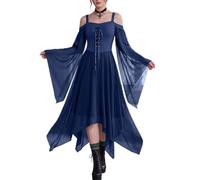 Abito da donna gotico midi con spalle scoperte e maniche a farfalla | Abito da donna spazioso con orlo morbido asimmetrico in chiffon Fair Cosplay Drammatico strati abiti per chiesa carnevale