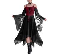 Abito da donna gotico midi con spalle scoperte e maniche a farfalla | Abito da donna spazioso con orlo morbido asimmetrico in chiffon Fair Cosplay Drammatico strati abiti per chiesa carnevale