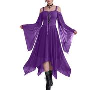 Abito da donna gotico midi con spalle scoperte e maniche a farfalla | Abito da donna spazioso con orlo morbido asimmetrico in chiffon Fair Cosplay Drammatico strati abiti per chiesa carnevale