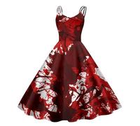 Abito da Donna Halloween, Vestiti Cerimonia Donna Lungo con Spalline di Halloween Stampa Partito Aderente off Spalla Abiti Casual Elegante Halter Senza Maniche con Stampa di Halloween