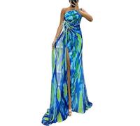 Abito da donna in chiffon con fiore 3D a spacco alto lungo in tulle, abito da ballo formale, abito da sera con una spalla e stampa floreale per damigella d'onore, abito da sera, 62, L