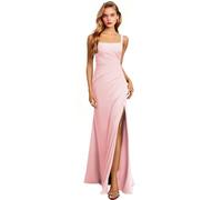 Abito da donna in chiffon con spalline sottili, abito da damigella d'onore, lungo scollo quadrato, abito da sera formale, abito da sposa con spacco, rosa, 50 Più