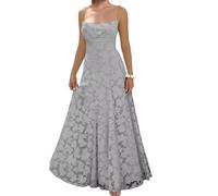 Abito da donna in chiffon, da damigella d'onore, da sera, da ballo, con pieghe, abito da cocktail taglie forti, Argento, 58 Più