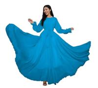 Abito da donna in chiffon, da viaggio, spiaggia, lungo, chic, sottile, temperamento al mare, blu cielo, L