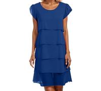 Abito da donna in chiffon, elegante, estivo, da donna, con pieghe, patchwork, girocollo, a maniche corte, con volant, da sera, casual, da spiaggia, da ballo, alla moda, per il tempo libero