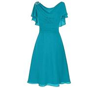 Abito da donna in chiffon, lunghezza al ginocchio, abito estivo corto, abito da spiaggia, con scollo a V, elegante, linea ad A, abito da sera estivo, abito da ballo, abito da sposa, Blu, XXL