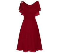 Abito da donna in chiffon, lunghezza al ginocchio, abito estivo corto, abito da spiaggia, con scollo a V, elegante, linea ad A, abito da sera estivo, abito da ballo, abito da sposa, Colore: rosso, M