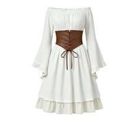 Abito da donna in finta pelle, stile rinascimentale, con spalle scoperte | Abito da donna spazioso con orlo a strati morbido increspato per cosplay da palcoscenico taglie forti per carnevale in chiesa