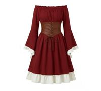 Abito da donna in finta pelle, stile rinascimentale, con spalle scoperte | Abito da donna spazioso con orlo a strati morbido increspato per cosplay da palcoscenico taglie forti per carnevale in chiesa