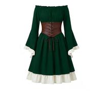 Abito da donna in finta pelle, stile rinascimentale, con spalle scoperte | Abito da donna spazioso con orlo a strati morbido increspato per cosplay da palcoscenico taglie forti per carnevale in chiesa