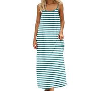 Abito da Donna in Mussola alla Moda, Senza Maniche, Casual, con Scollo a U, in Cotone e Lino, per Il Tempo Libero