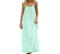 Abito da Donna in Mussola alla Moda, Senza Maniche, Casual, con Scollo a U, in Cotone e Lino, per Il Tempo Libero