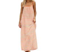 Abito da Donna in Mussola alla Moda, Senza Maniche, Casual, con Scollo a U, in Cotone e Lino, per Il Tempo Libero