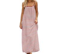 Abito da Donna in Mussola alla Moda, Senza Maniche, Casual, con Scollo a U, in Cotone e Lino, per Il Tempo Libero