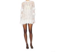 Abito da donna in pizzo a maniche lunghe con volant trasparente trasparente per cocktail party uscire estate per mini tinta unita (bianco L)